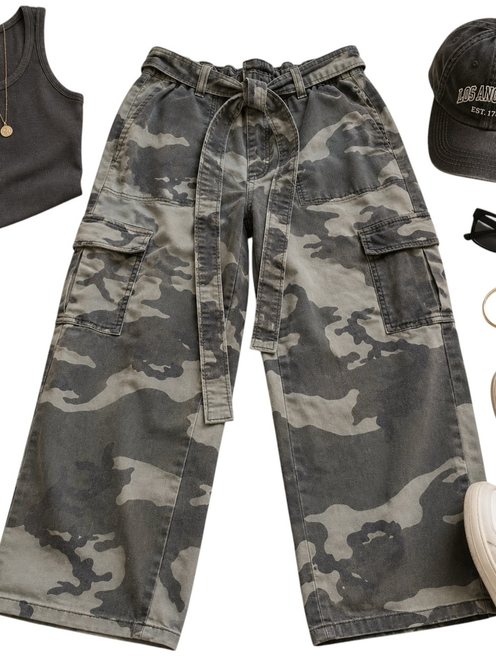 Sanctuary Camo Cargo Pants Womens 29 Utility Jogger Streetwear Tie Waist Trend